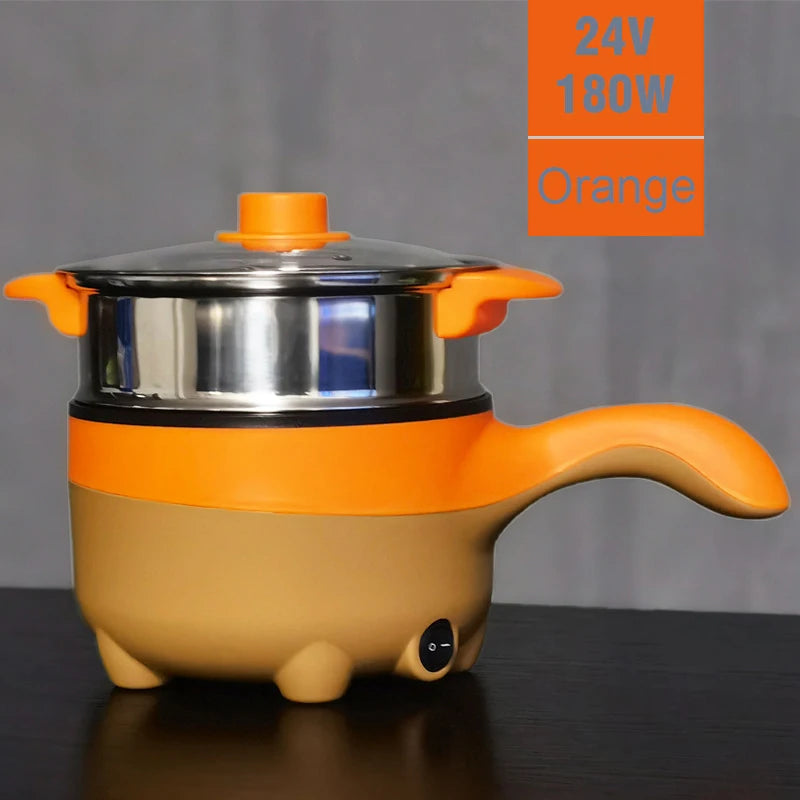 2L Travel 12V 24V Car Truck Multifunction Electric Cooking Skillet Double Layer Hot Pot Soup Heater Rice Cooker Food Steamer Pan