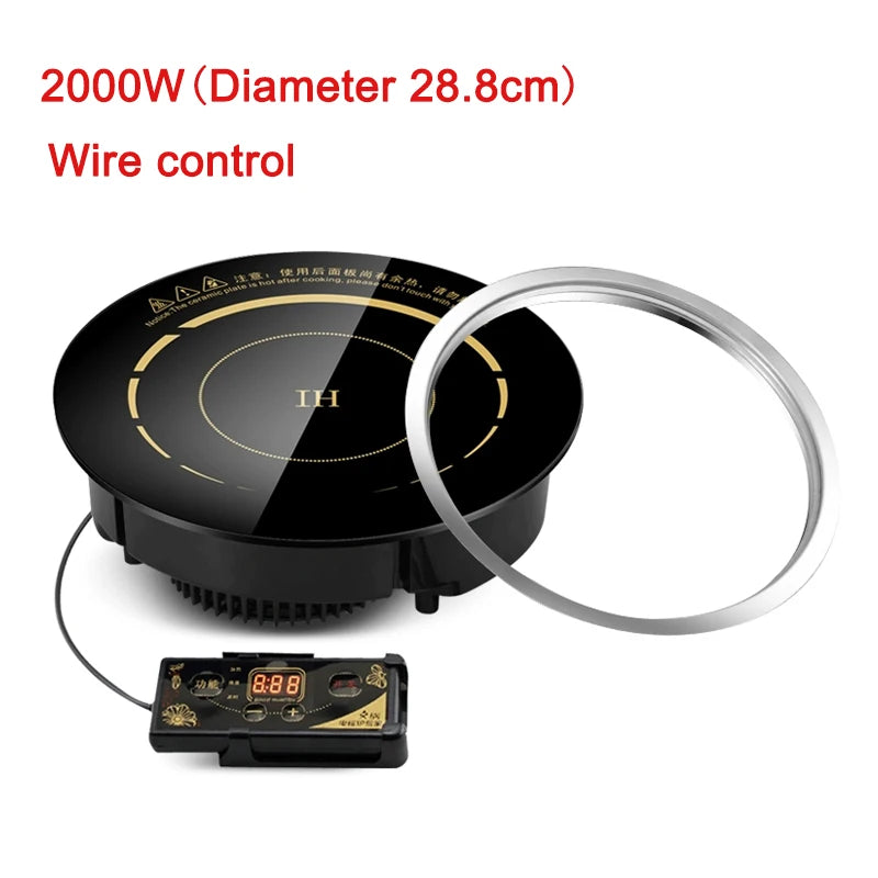 DMWD 2000W Round Electric Magnetic Induction Cooker Wire Control Black Crystal Panel Hotpot Cooktop Stove Cooktop Hot Pot Oven