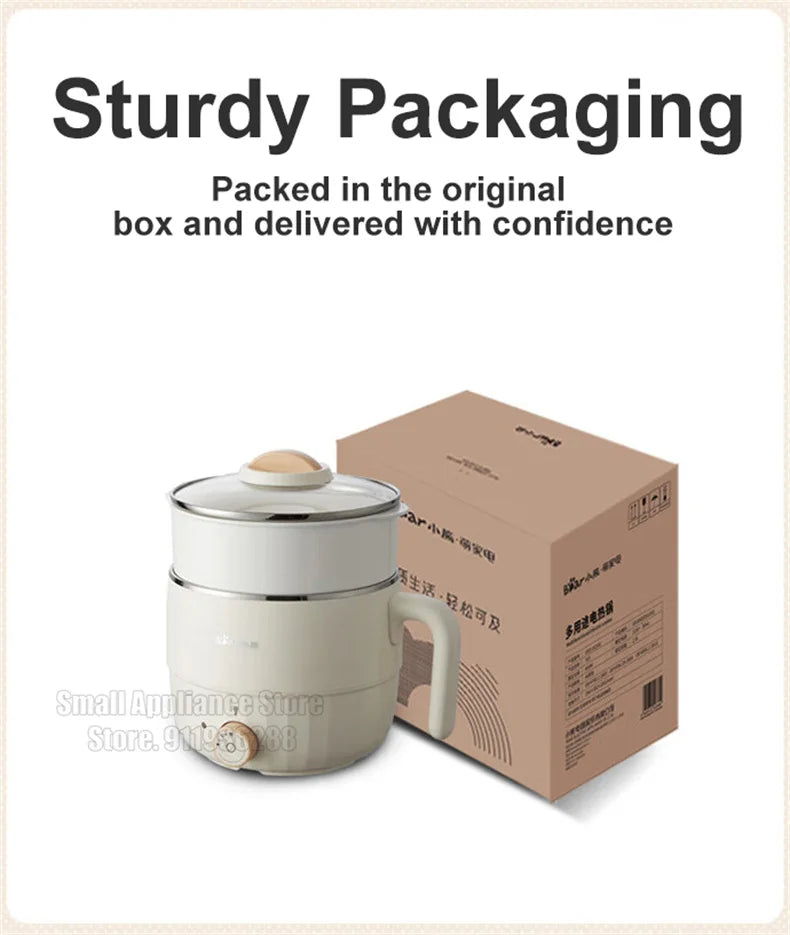 Bear Multifunction Electric Cooking Pot Stainless Steel Single/Double Layer Hot Pot Household 1-2 People Electric Rice Cooker