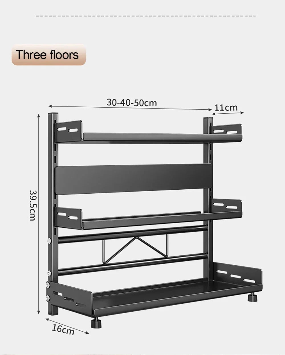 Kitchen Countertop Spice Shelf, sturdy black metal frame, 3-tier adjustable layout for cabinet and desktop neat arrangement