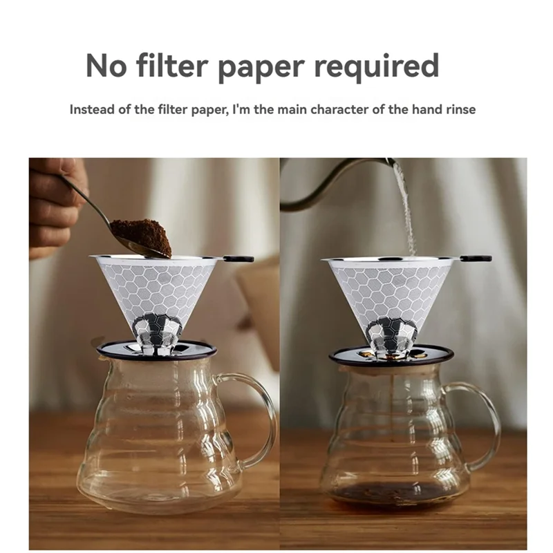B98A-Pour Over Coffee Filter Dripper Reusable Stainless Steel Drip Coffee Maker Cone Coffee Mesh Filters For 1-4 Cup