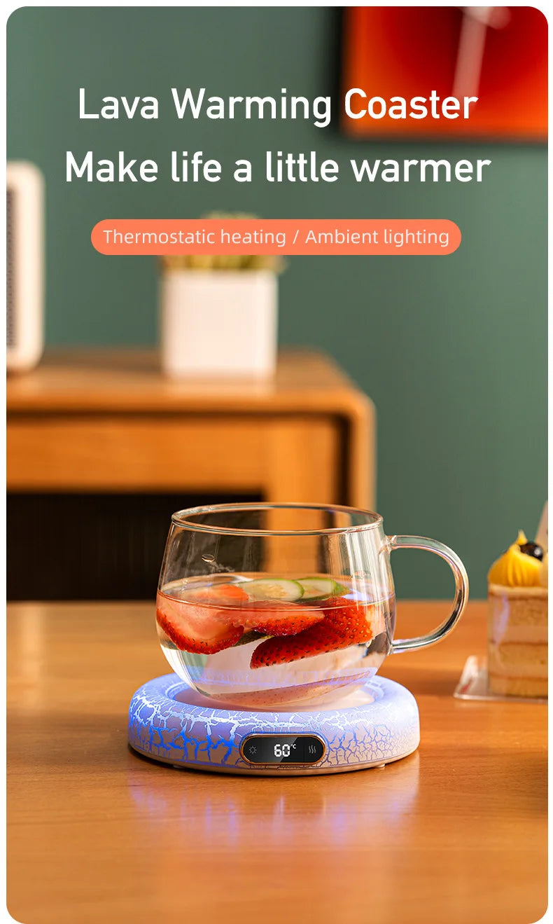 Electric Beverage Cup Warmer with LED Lamp 4 Gear Constant Temperature Digital Display For Home Office Insulated Heating Coaster