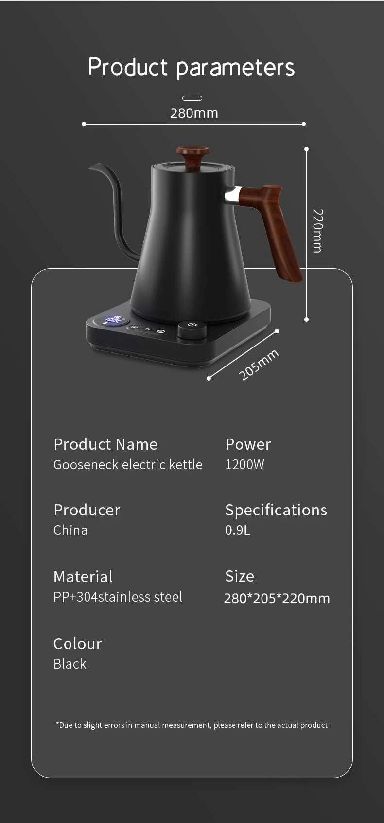 220V 110V 1200W 0.9L Gooseneck pour over coffee kettle with temperature control water tea                                                                   kettle