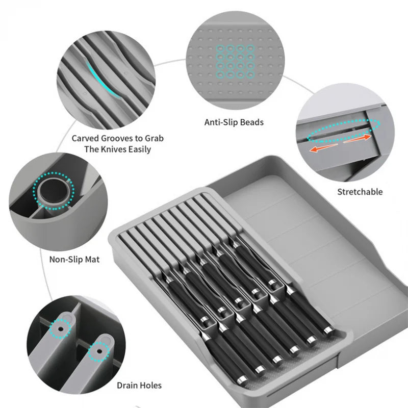 Kitchen Tools Kitchen Drawer Organizer Multi Functional Drip Tray Rack Storage Shelf Divider Plastic Knife Box Knife Holder