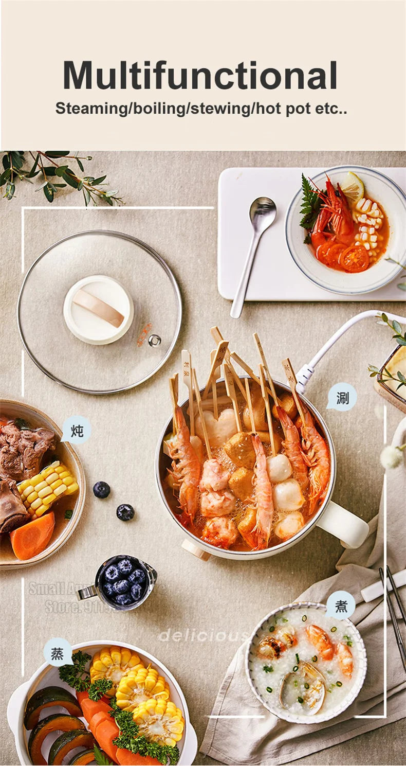 Bear Multifunction Electric Cooking Pot Stainless Steel Single/Double Layer Hot Pot Household 1-2 People Electric Rice Cooker