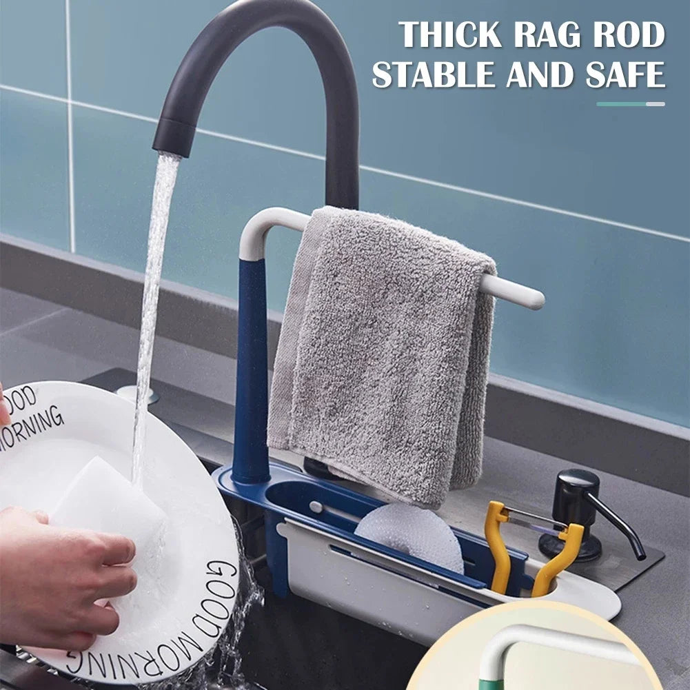 Kitchen Telescopic Sink Organizer Rack Telescopic Faucet Organizer for Soap Towel Sponge Storage Adjustable Shelf Storage Rack
