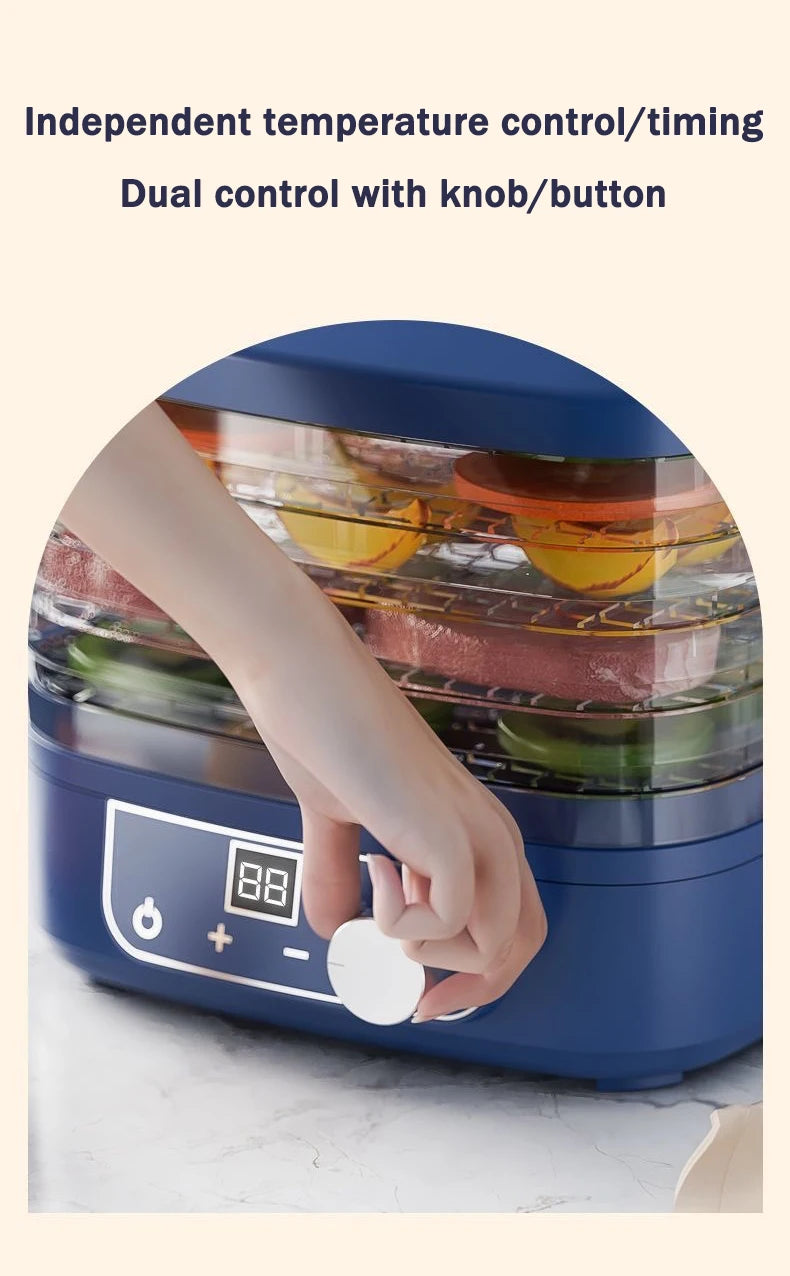 5 Trays Dried Fruit Air Dryer Multifunction Meat Vegetable Herb Drying Machine Digital Timer Temperature Control Food Dehydrator