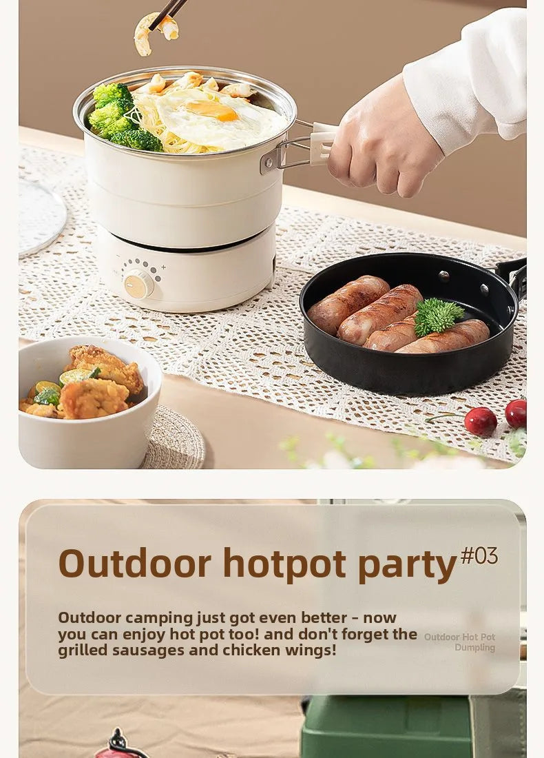 Electric Cooker 110V/220V Cooking Pot Foldable Hotpot 1.6L Portable Multi cookers Split Type Rice Cooker Frying Pan Home Travel