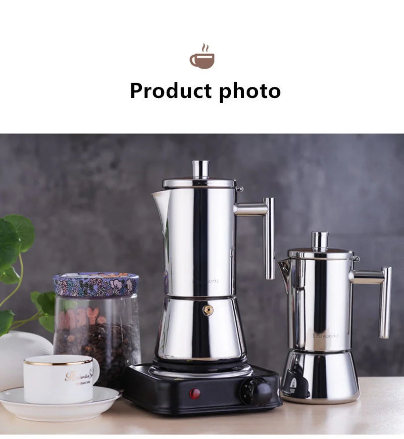 Italian Moka Coffee Pot Thickened Stainless Steel Mocha Kettle Cuban Espresso Maker Cup For Gas Stove Or Induction Cooker