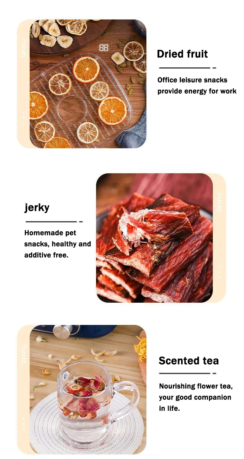 5 Trays Dried Fruit Air Dryer Multifunction Meat Vegetable Herb Drying Machine Digital Timer Temperature Control Food Dehydrator