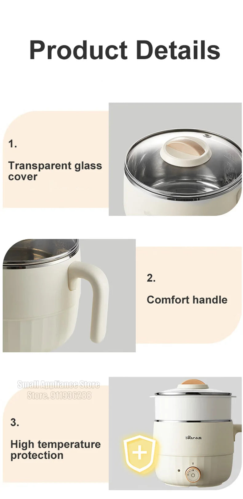 Bear Multifunction Electric Cooking Pot Stainless Steel Single/Double Layer Hot Pot Household 1-2 People Electric Rice Cooker